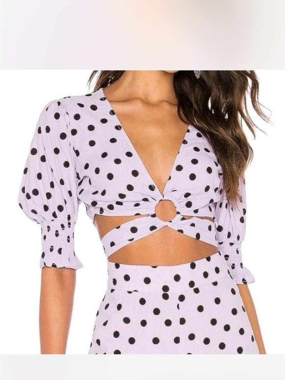 Tularosa Lavender Polka Dot Ring-Front Crop Top